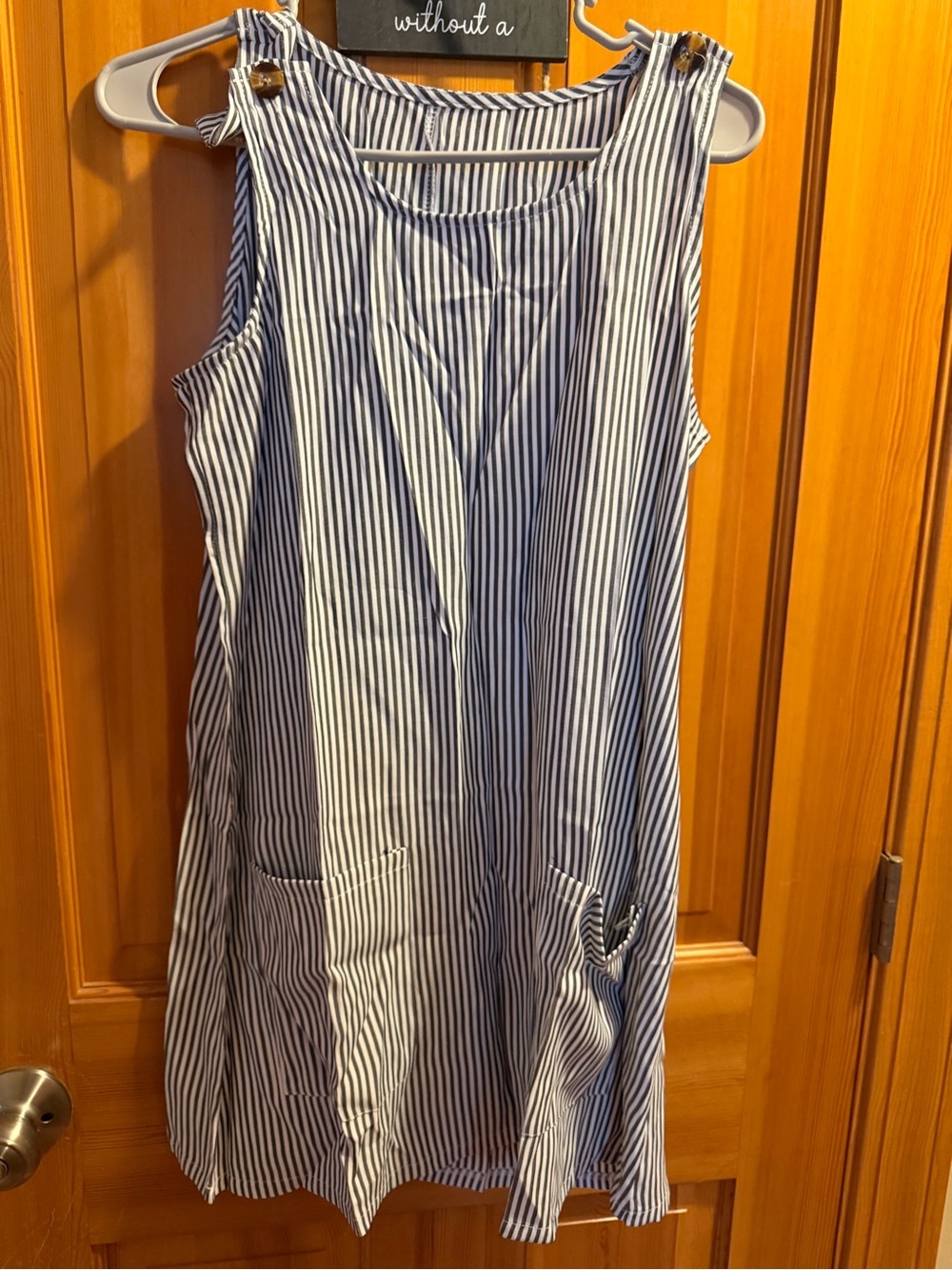 Sleeveless Navy and White Striped Shift Dress